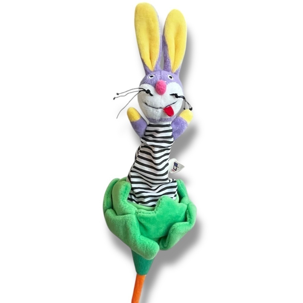 RARE Vintage Manhattan Toy Company Lollipuppet Bunny Rabbit Flower Pop Up Stick